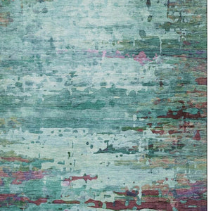 HomeRoots 8' Teal And Plum Abstract Washable Round Rug – Durable, UV-Protected, Pet-Friendly Style for Any Room 715468
