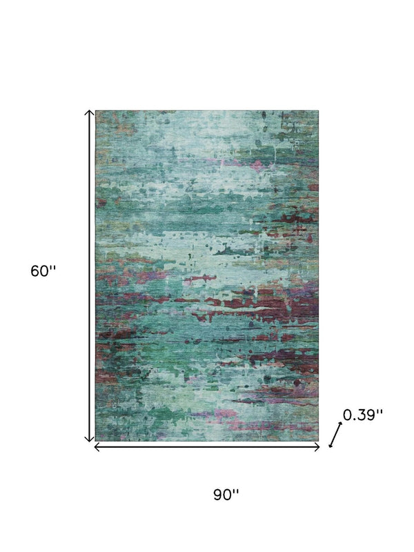 HomeRoots 8' Teal And Plum Abstract Washable Round Rug – Durable, UV-Protected, Pet-Friendly Style for Any Room 715468