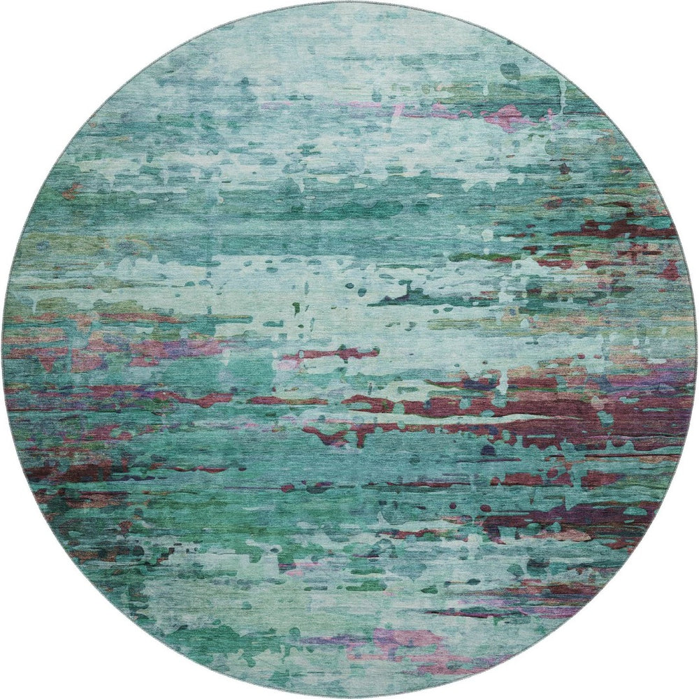 HomeRoots 8' X 10' Washable Teal and Plum Abstract Area Rug with UV Protection - Durable, Stylish, Easy Care! 715469