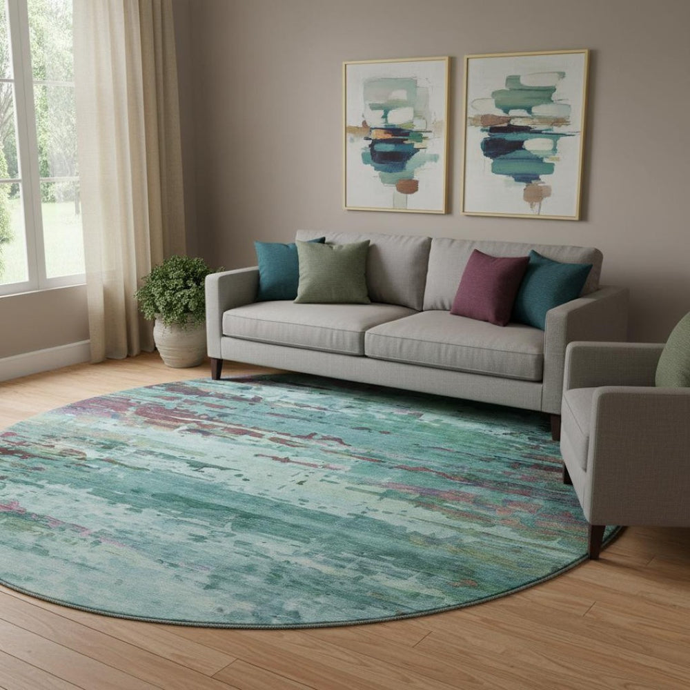 HomeRoots 8' X 10' Washable Teal and Plum Abstract Area Rug with UV Protection - Durable, Stylish, Easy Care! 715469