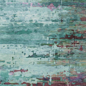 HomeRoots 9' X 12' Teal And Plum Abstract Area Rug – Washable, Stain-Resistant, UV Protected for Modern Homes 715470