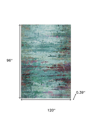 HomeRoots 9' X 12' Teal And Plum Abstract Area Rug – Washable, Stain-Resistant, UV Protected for Modern Homes 715470
