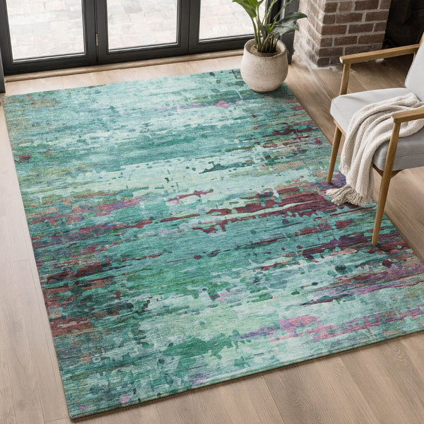 HomeRoots 10' X 14' Teal & Plum Abstract Area Rug - Washable, Stain-Resistant, UV-Protected for Busy Homes 715471