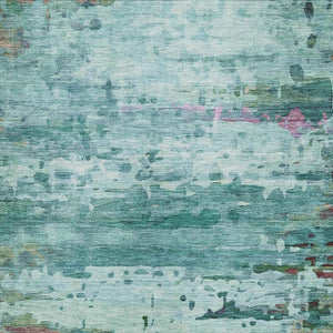 HomeRoots 10' X 14' Teal & Plum Abstract Area Rug - Washable, Stain-Resistant, UV-Protected for Busy Homes 715471