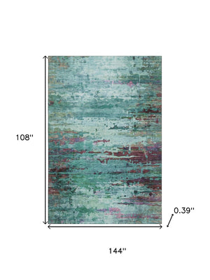 HomeRoots 10' X 14' Teal & Plum Abstract Area Rug - Washable, Stain-Resistant, UV-Protected for Busy Homes 715471