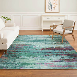 HomeRoots 10' X 14' Teal & Plum Abstract Area Rug - Washable, Stain-Resistant, UV-Protected for Busy Homes 715471