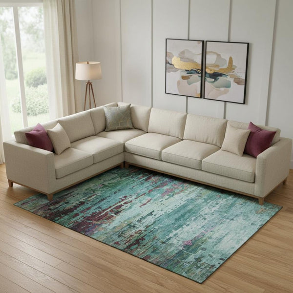 HomeRoots 10' X 14' Teal & Plum Abstract Area Rug - Washable, Stain-Resistant, UV-Protected for Busy Homes 715471