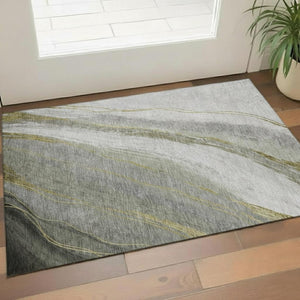 HomeRoots 5' X 8' Sage and Gray Abstract Washable Area Rug with UV Protection for Busy Homes and Style 715473