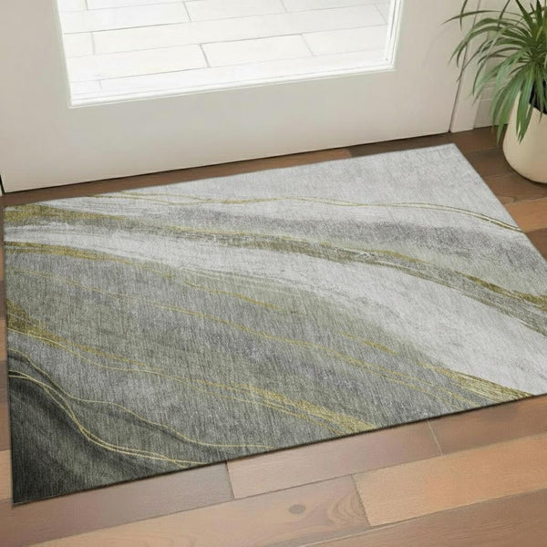 HomeRoots 5' X 8' Sage and Gray Abstract Washable Area Rug with UV Protection for Busy Homes and Style 715473