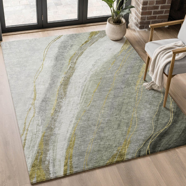 HomeRoots 8' Sage and Gray Abstract Round Rug - Washable, UV Protected, Stylish, Durable for Homes with Kids & Pets 715474
