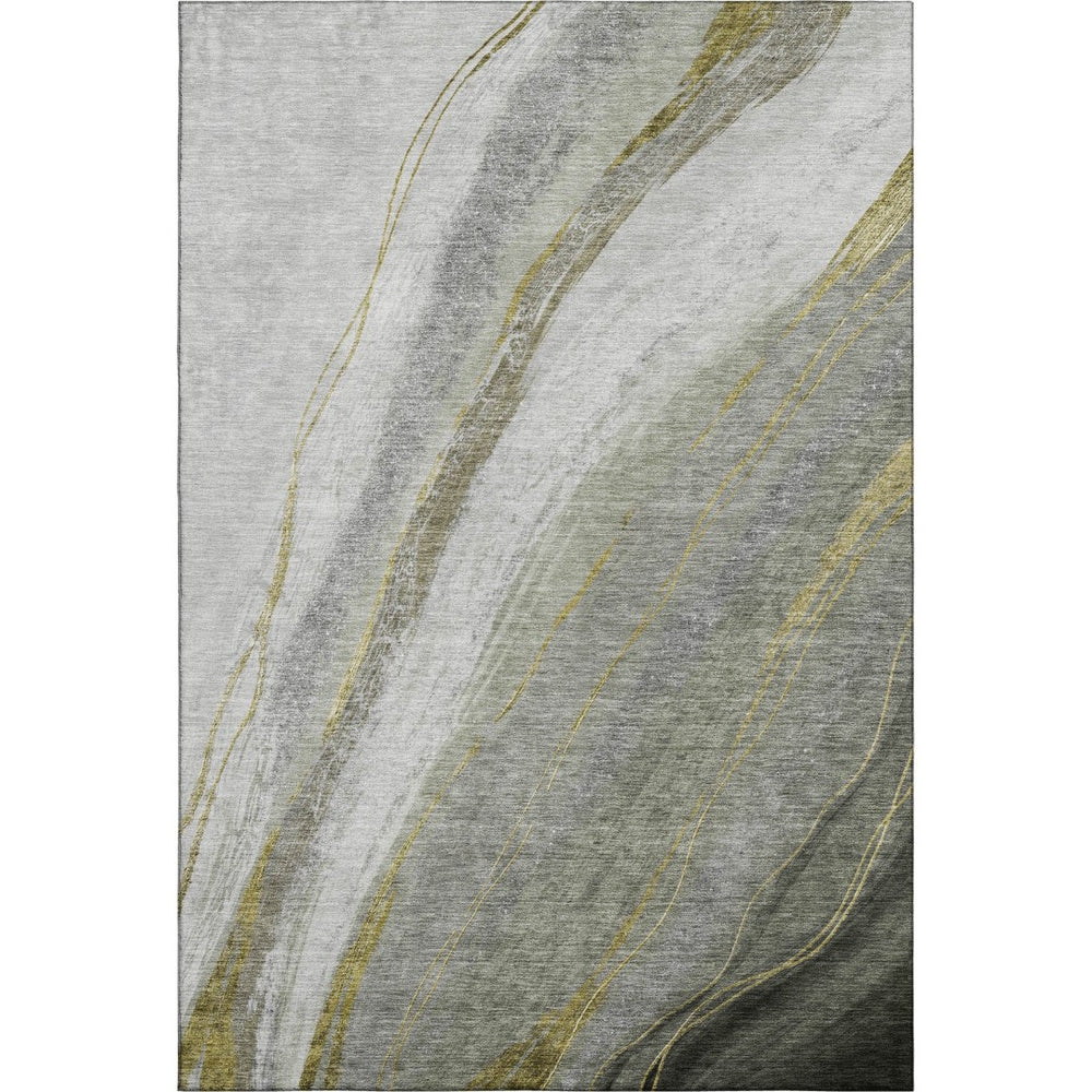 HomeRoots 8' Sage and Gray Abstract Round Rug - Washable, UV Protected, Stylish, Durable for Homes with Kids & Pets 715474