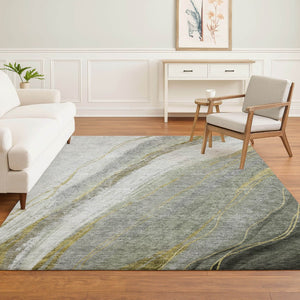 HomeRoots 9' X 12' Sage and Gray Abstract Area Rug - Washable, UV Protected, Stain Resistant for Modern Homes 715476