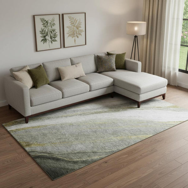 HomeRoots 10' X 14' Sage and Gray Abstract Washable Area Rug - Stylish, Durable, and UV Protected for Busy Homes 715477