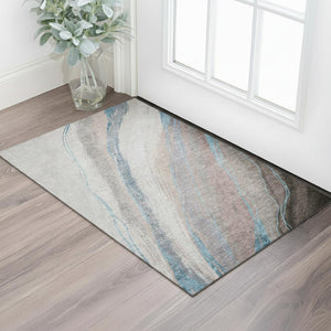 HomeRoots 5' X 8' Washable Brown and Blue Abstract Area Rug with UV Protection for Modern Homes & Playrooms 715479