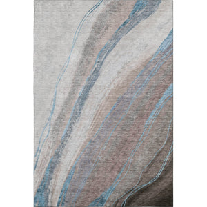 HomeRoots 8' Brown and Blue Abstract Washable Round Rug with UV Protection - Durable, Stylish, and Easy-Care! 715480