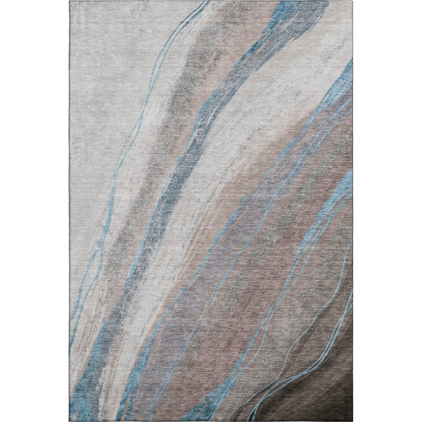 HomeRoots 8' Brown and Blue Abstract Washable Round Rug with UV Protection - Durable, Stylish, and Easy-Care! 715480