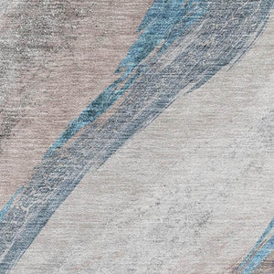 HomeRoots 8' Brown and Blue Abstract Washable Round Rug with UV Protection - Durable, Stylish, and Easy-Care! 715480