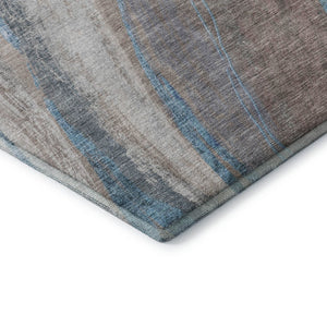 HomeRoots 8' Brown and Blue Abstract Washable Round Rug with UV Protection - Durable, Stylish, and Easy-Care! 715480