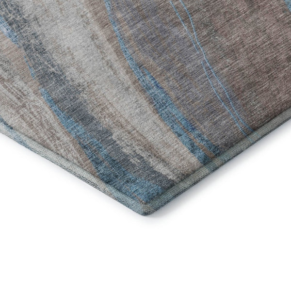 HomeRoots 8' Brown and Blue Abstract Washable Round Rug with UV Protection - Durable, Stylish, and Easy-Care! 715480
