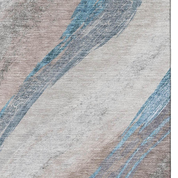 HomeRoots 8' Brown and Blue Abstract Washable Round Rug with UV Protection - Durable, Stylish, and Easy-Care! 715480