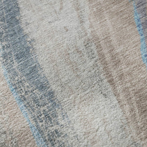 HomeRoots 8' Brown and Blue Abstract Washable Round Rug with UV Protection - Durable, Stylish, and Easy-Care! 715480