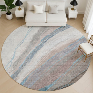 HomeRoots 8' X 10' Washable Brown and Blue Abstract Area Rug - Durable, UV-Protected, Pet-Friendly Design 715481