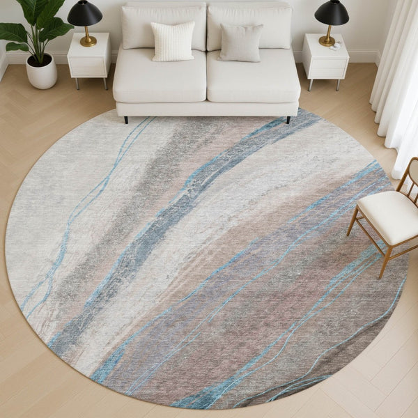 HomeRoots 8' X 10' Washable Brown and Blue Abstract Area Rug - Durable, UV-Protected, Pet-Friendly Design 715481