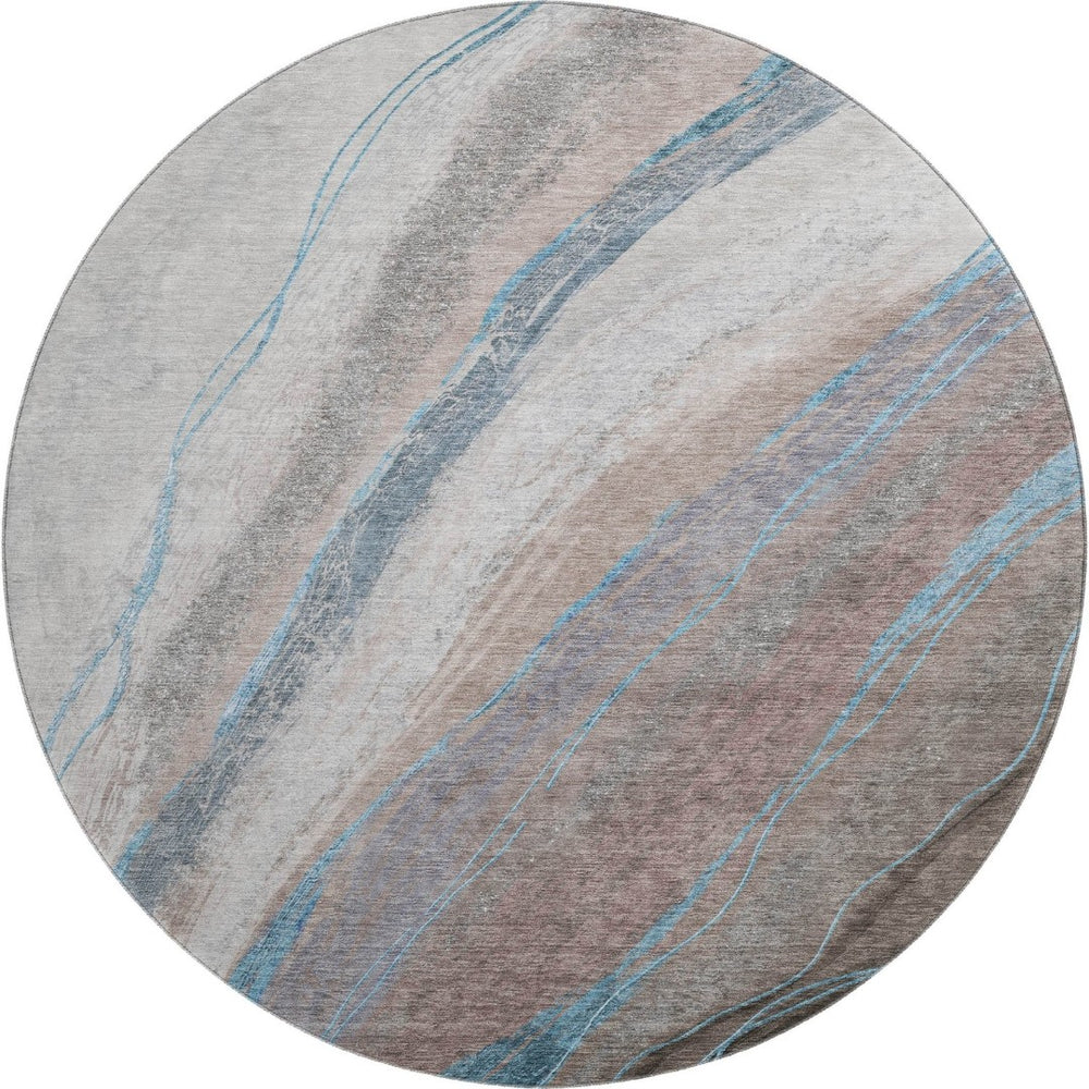 HomeRoots 8' X 10' Washable Brown and Blue Abstract Area Rug - Durable, UV-Protected, Pet-Friendly Design 715481