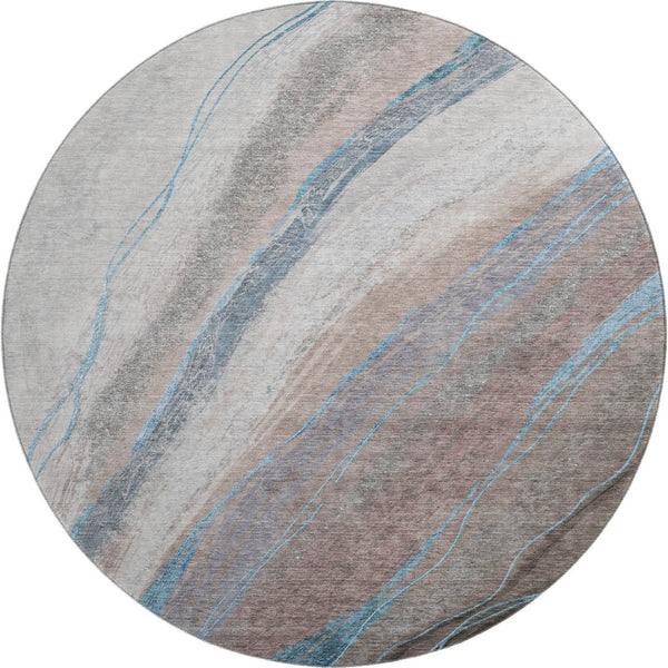 HomeRoots 8' X 10' Washable Brown and Blue Abstract Area Rug - Durable, UV-Protected, Pet-Friendly Design 715481