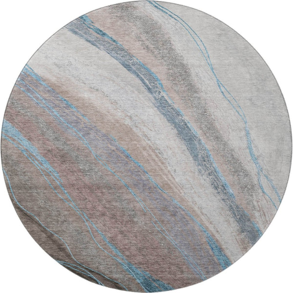 HomeRoots 8' X 10' Washable Brown and Blue Abstract Area Rug - Durable, UV-Protected, Pet-Friendly Design 715481