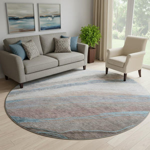 HomeRoots 8' X 10' Washable Brown and Blue Abstract Area Rug - Durable, UV-Protected, Pet-Friendly Design 715481