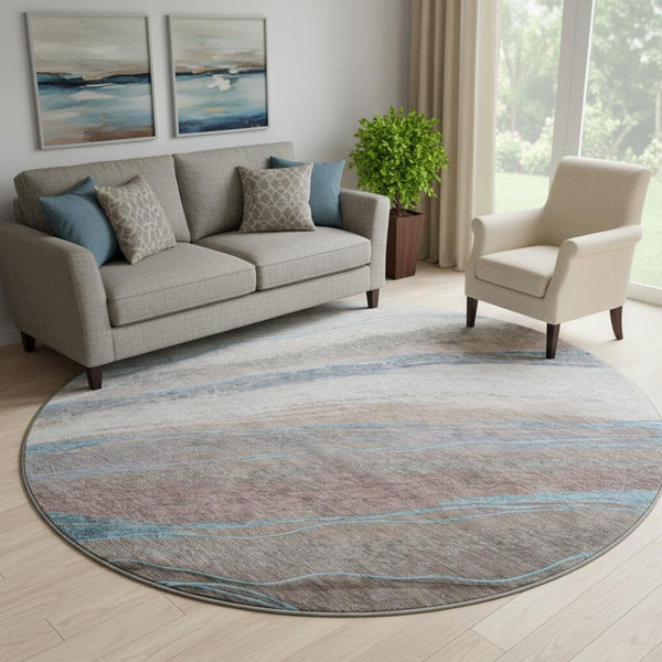 HomeRoots 8' X 10' Washable Brown and Blue Abstract Area Rug - Durable, UV-Protected, Pet-Friendly Design 715481