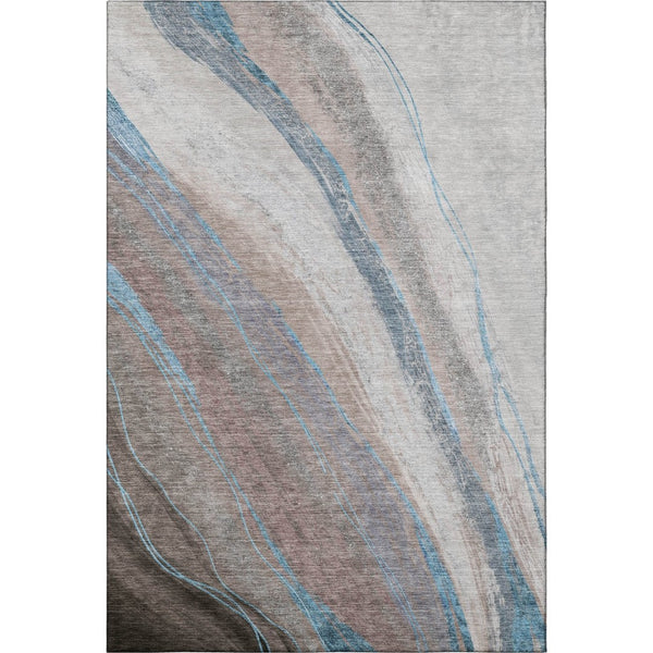 HomeRoots 9' X 12' Brown and Blue Abstract Area Rug - Washable, UV Protected, Durable Design for Modern Spaces 715482