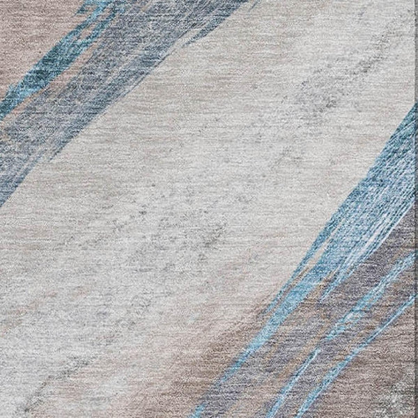 HomeRoots 10' X 14' Brown and Blue Abstract Washable Area Rug – Durable, UV-Protected, Perfect for Families! 715483