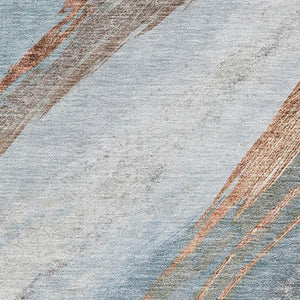 HomeRoots 5' Blue and Copper Abstract Area Rug - Washable, Stain Resistant, UV Protected for Family Spaces 715485