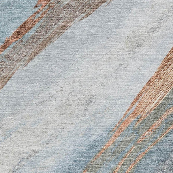 HomeRoots 5' Blue and Copper Abstract Area Rug - Washable, Stain Resistant, UV Protected for Family Spaces 715485
