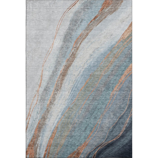 HomeRoots 8' Stunning Blue and Copper Abstract Round Rug - Washable, UV Protected, Durable for Every Space 715486