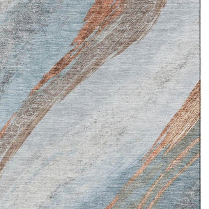 HomeRoots 8' Stunning Blue and Copper Abstract Round Rug - Washable, UV Protected, Durable for Every Space 715486