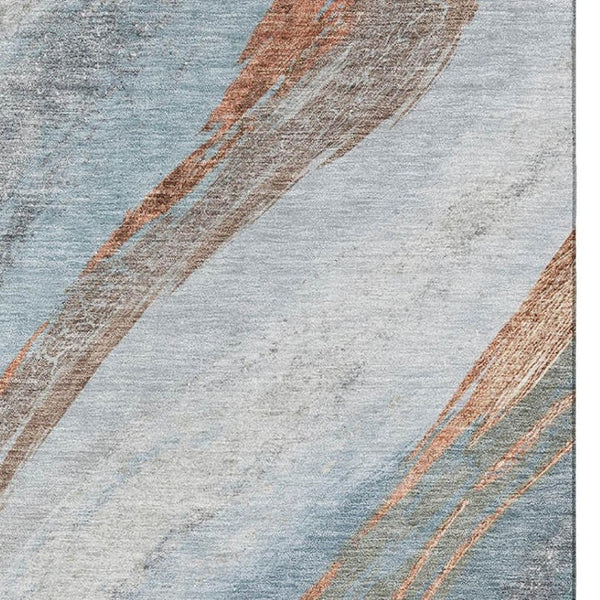 HomeRoots 8' Stunning Blue and Copper Abstract Round Rug - Washable, UV Protected, Durable for Every Space 715486
