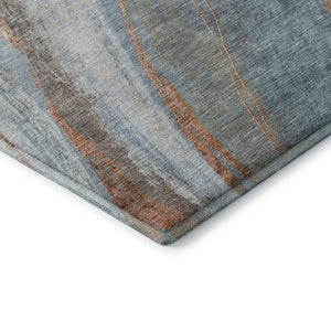 HomeRoots 8' Stunning Blue and Copper Abstract Round Rug - Washable, UV Protected, Durable for Every Space 715486