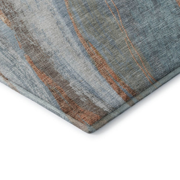 HomeRoots 8' Stunning Blue and Copper Abstract Round Rug - Washable, UV Protected, Durable for Every Space 715486