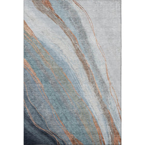 HomeRoots 8' Stunning Blue and Copper Abstract Round Rug - Washable, UV Protected, Durable for Every Space 715486