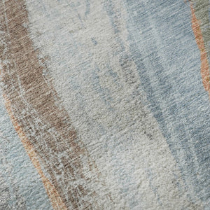 HomeRoots 8' Stunning Blue and Copper Abstract Round Rug - Washable, UV Protected, Durable for Every Space 715486