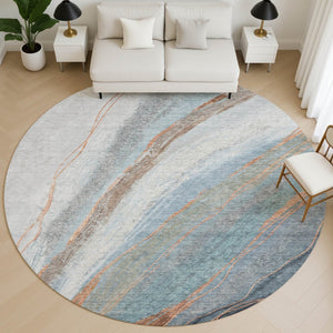 HomeRoots 8' x 10' Blue & Copper Abstract Washable Area Rug - UV Protected, Durable & Easy-Care Design! 715487