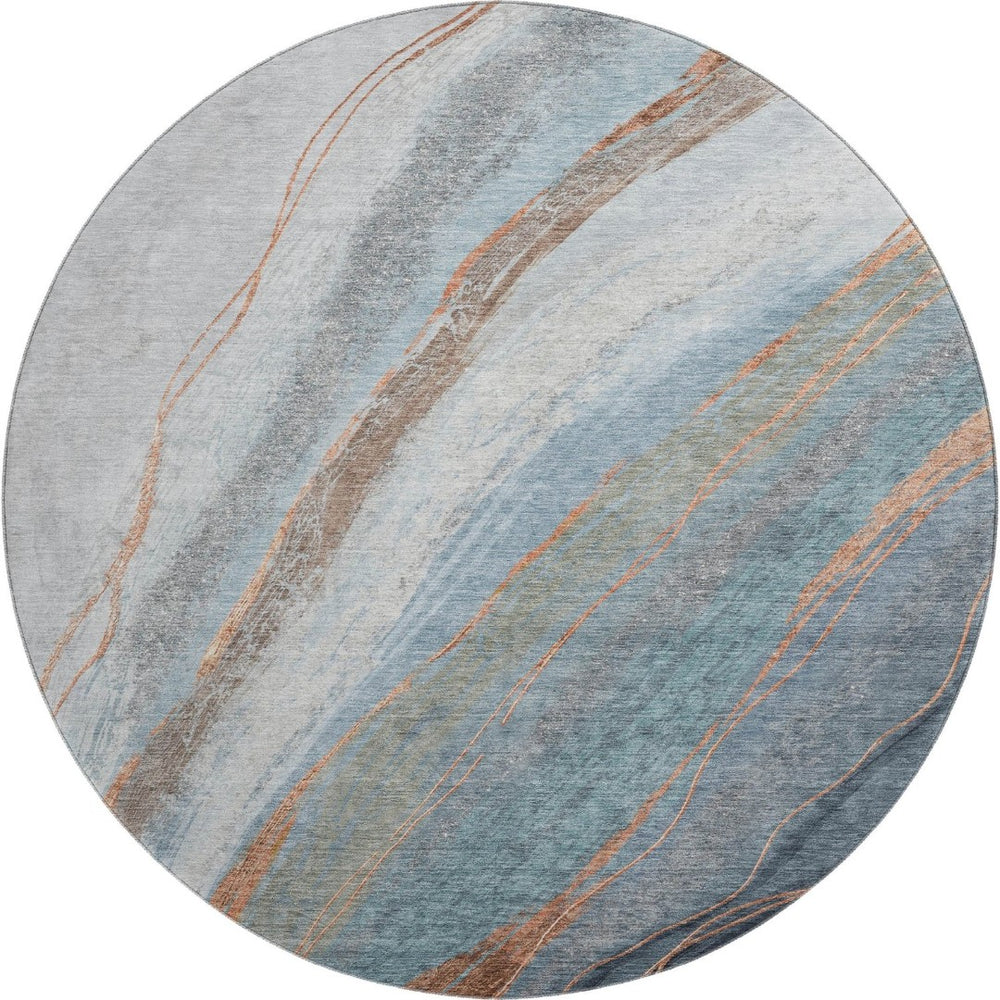 HomeRoots 8' x 10' Blue & Copper Abstract Washable Area Rug - UV Protected, Durable & Easy-Care Design! 715487