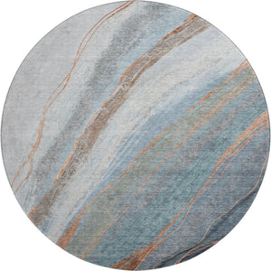 HomeRoots 8' x 10' Blue & Copper Abstract Washable Area Rug - UV Protected, Durable & Easy-Care Design! 715487