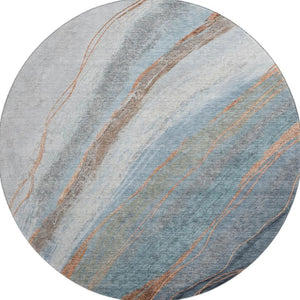 HomeRoots 8' x 10' Blue & Copper Abstract Washable Area Rug - UV Protected, Durable & Easy-Care Design! 715487