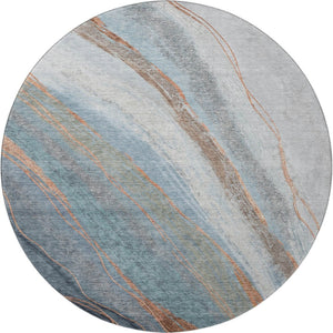 HomeRoots 8' x 10' Blue & Copper Abstract Washable Area Rug - UV Protected, Durable & Easy-Care Design! 715487