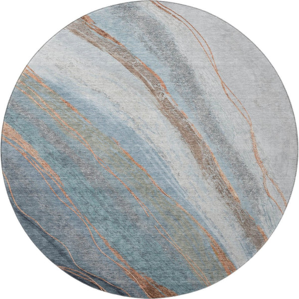 HomeRoots 8' x 10' Blue & Copper Abstract Washable Area Rug - UV Protected, Durable & Easy-Care Design! 715487