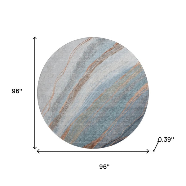 HomeRoots 8' x 10' Blue & Copper Abstract Washable Area Rug - UV Protected, Durable & Easy-Care Design! 715487